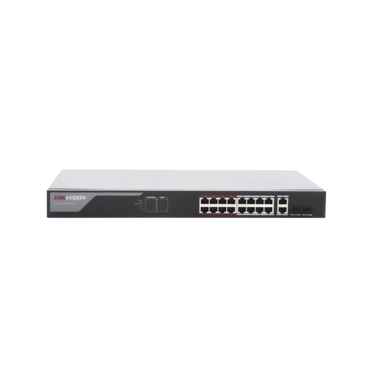 Switch Monitoreable PoE+ / 16 puertos 100 Mbps PoE+ / 2 Puertos 1000 Mbps Uplink + 2 Puertos SFP de Uplink / PoE hasta 2