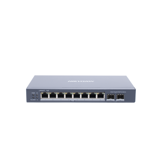 Switch Gigabit PoE+ / Administrable / 8 Puertos Gigabit PoE+ / 2 Puertos SFP / Configuración Remota desde Hik-PartnerPro