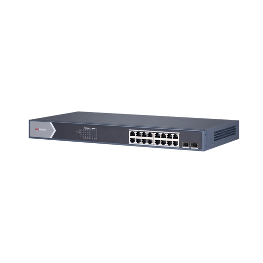 Switch Gigabit PoE+ / Administrable / 16 Puertos 1000 Mbps PoE+ / 2 Puertos SFP / Configuración Remota desde Hik-ParnerP