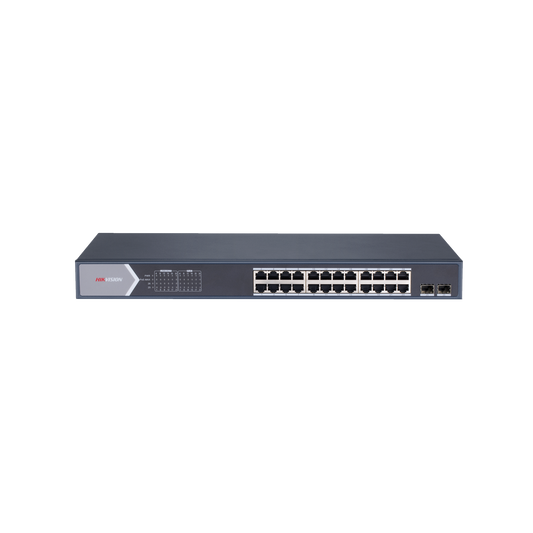 Switch Gigabit PoE+ / Administrable / 24 Puertos 1000 Mbps PoE+ / 2 Puertos SFP / Configuración Remota desde Hik-Partner