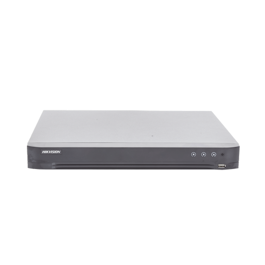 DVR 8 Megapixel / 16 Canales 4K TURBOHD + 16 Canales IP / 2 Bahías de Disco Duro / 4 Canales de Audio / Audio por coaxit