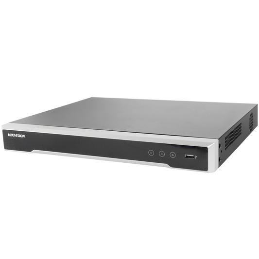 NVR 12 Megapixel (4K) / 32 canales / 16 Puertos PoE+ / Soporta Cámaras con AcuSense / Hik-Connect / 2 Bahías de Disco Du