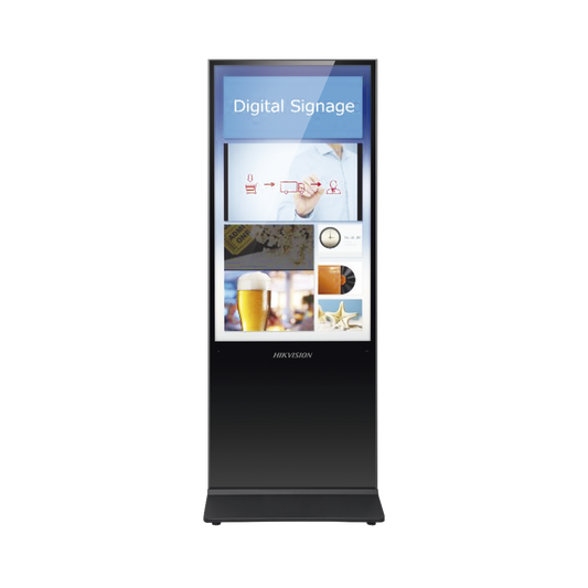 Pantalla de 55" 4K para Publicidad Digital / Base para Piso (Totem) / Puertos USB / Entrada de Video HDMI y VGA / WiFi / Altavoz Integrada