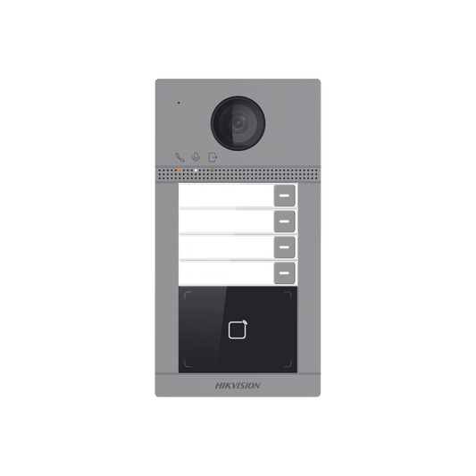 Videoportero IP WIFI (IP65 + IK08) con Llamada y apertura desde APP Hik-Connect / Soporta 4 Departamentos / PoE Estandar