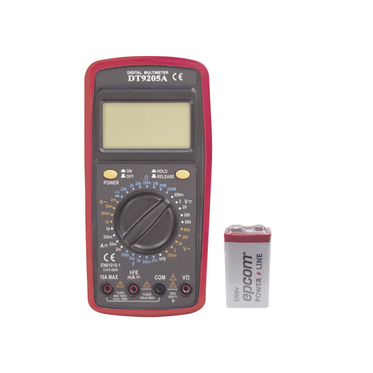 KIT MultÃ­metro Digital DT9205A 600 Vcc /  Vca  CATII,  con Pantalla LCD. Incluye BaterÃ­a ER-9V de 9V