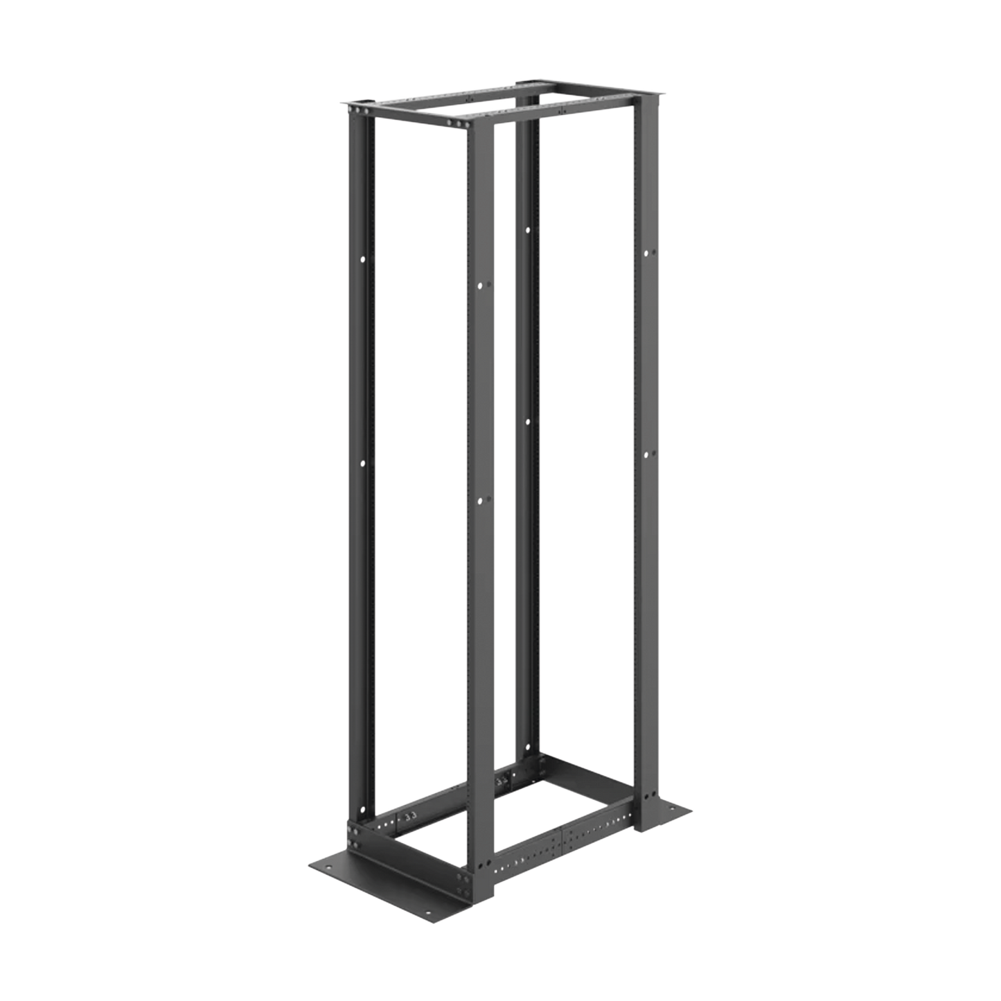 Rack de Cuatro Postes EstÃ¡ndar de 19", Rieles Numerados y Roscados #12-24, Profundidad Ajustable de 450 a 1050 mm, 45 Unidades de Rack, Color Negro