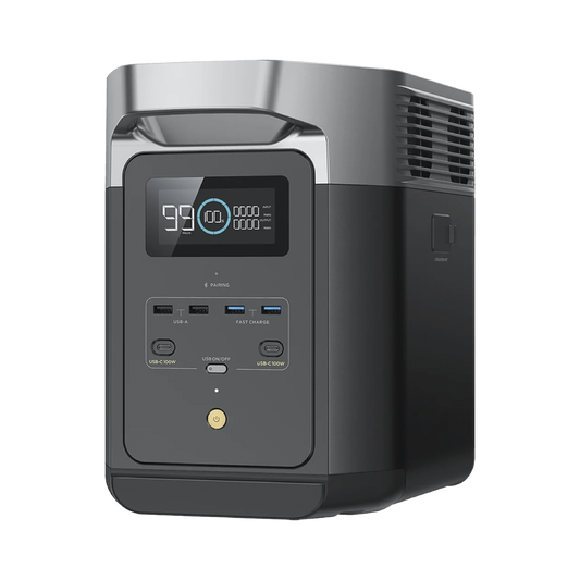 EcoFlow DELTA 2 MAX | EstaciÃ³n de EnergÃ­a PortÃ¡til 2048Wh Litio LFP / 6 AC 2400 W (Max. 3400W) / 2 USB-C 100W / Capacidad para Aumentar Respaldo / Cargador de Coche 10A a 12.6V / Conectividad WiFi y Bluetooth (App) / Carga Solar 1000W