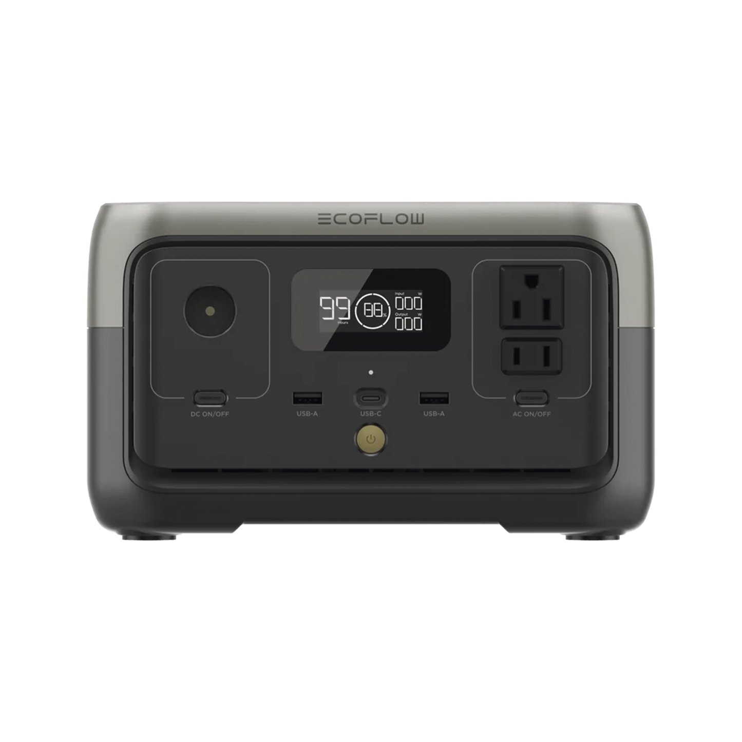 EcoFlow River 2 | EstaciÃ³n de EnergÃ­a PortÃ¡til 256Wh Litio LFP / 2 AC 300 W (Max. 600W) / 1 USB-C 60W / 2 USB -A 12W / Cargador de Coche 8A a 12 o 24V / Conectividad WiFi y Bluetooth (App) / Carga Solar 110W Max.