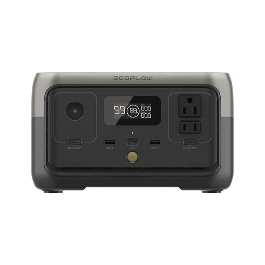 EcoFlow River 2 | EstaciÃ³n de EnergÃ­a PortÃ¡til 256Wh Litio LFP / 2 AC 300 W (Max. 600W) / 1 USB-C 60W / 2 USB -A 12W / Cargador de Coche 8A a 12 o 24V / Conectividad WiFi y Bluetooth (App) / Carga Solar 110W Max.