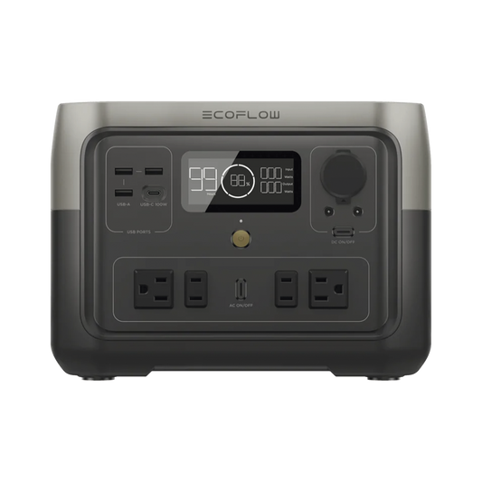 EcoFlow River 2 Max | EstaciÃ³n de EnergÃ­a PortÃ¡til 512Wh Litio LFP / 4 AC 500 W (Max. 1000W) / 1 USB-C 100W / 3 USB -A 12W / Cargador de Coche 8A a 12 o 24V / Conectividad WiFi y Bluetooth (App) / Carga Solar 220W Max.