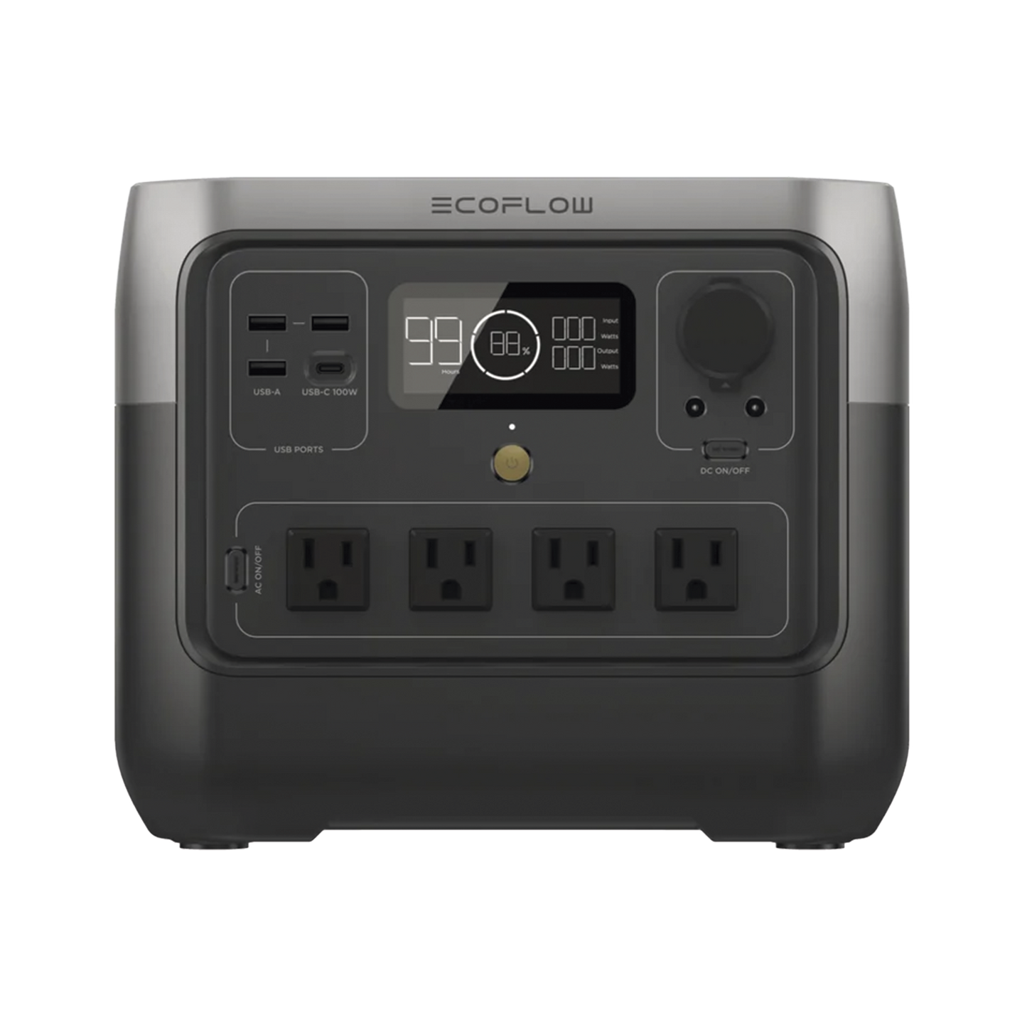EcoFlow River 2 Pro | EstaciÃ³n de EnergÃ­a PortÃ¡til 768Wh Litio LFP / 4 AC 800W (Max. 1600W) / 1 USB-C 100W / 3 USB -A 12W / Cargador de Coche 10A, 126W Max. / Conectividad WiFi y Bluetooth (App) / Carga Solar 220W Max.