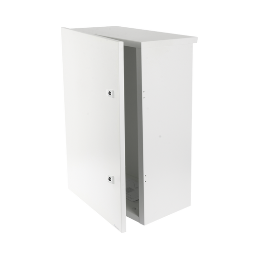 Gabinete para instalaciÃ³n de 2 BaterÃ­as PL110D12, Fabricado en LÃ¡mina Galvanizada, Accesorios para piso o poste (No incluidos)