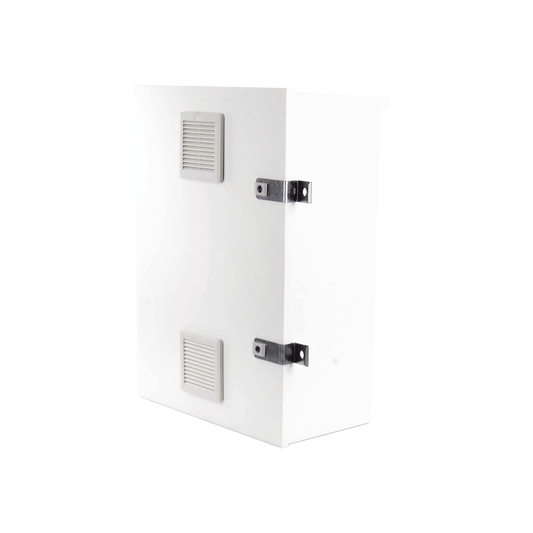 Gabinete para instalaciÃ³n de 2 BaterÃ­as PL110D12, Fabricado en LÃ¡mina Galvanizada, Accesorios para piso o poste (No incluidos)