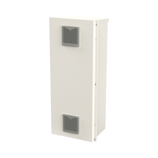 Gabinete Acero Galv. para 3 Bat. PL110D12. Puerta Ventilada. Acc. de piso o poste No incluidos (400 x 1060 x 300mm).