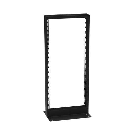 Rack de 2 Postes (Doble Perforación), Estándar 19", 24 Unidades, Fabricado en Acero, Base "L" para Anclar a Piso. | LINK