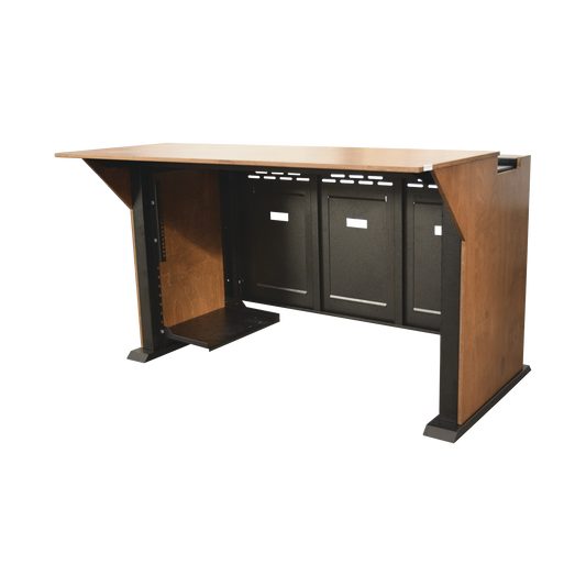 EstaciÃ³n Mobiliaria Profesional de Monitoreo y Control / Videovigilancia / Acceso / Alarmas / Etc... / Metal Negro y Madera Tono Claro