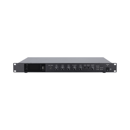 Amplificador de Audio | 1 canal | 350 W | Sistema 100V y Baja Impedancia | 4 Entradas de MicrÃ³fono Balanceadas | Bluetooth | USB | SD | FM | Montaje en Rack