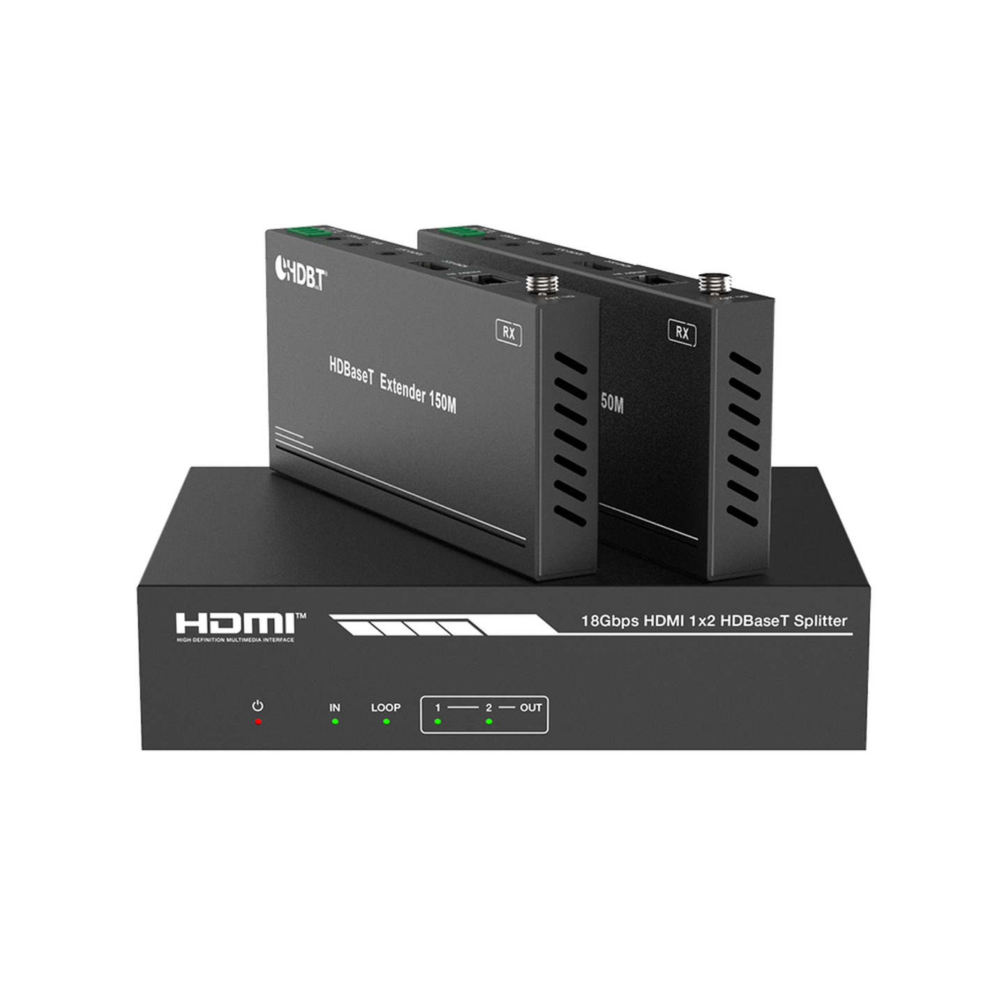 Splitter mas Extensor de Video | 1x2Â | ProAV | HDBaseTâ„¢ | 120m en 4K@60Hz | 150m en 1080p@60Hz | Cat6/6a/7 | GestiÃ³n Avanzada EDID | Control IR y RS232 | PoC |Â Salida de Audio