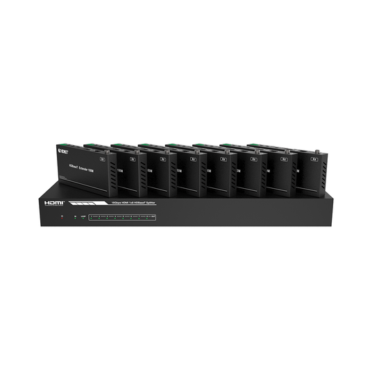 Splitter mas Extensor de Video | 1x8Â | ProAV | HDBaseTâ„¢ | 120m en 4K@60Hz | 150m en 1080p@60Hz | Cat6/6a/7 | GestiÃ³n Avanzada EDID | Control IR y RS232 | PoC |Â Salida de Audio