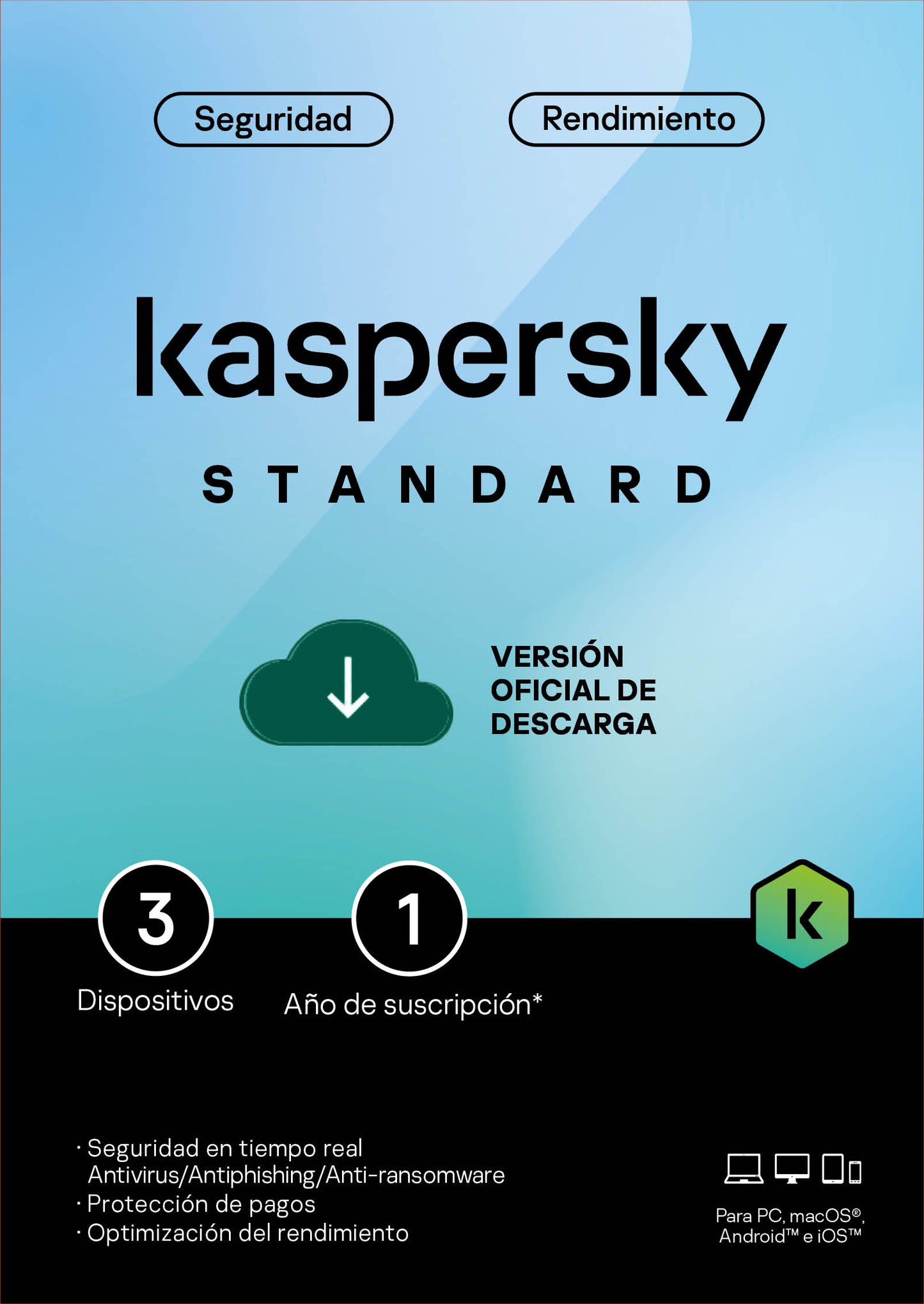 KASPERSKY STANDARD 3 DISPOSITIVOS 1 AÑO (ANTI-VIRUS)