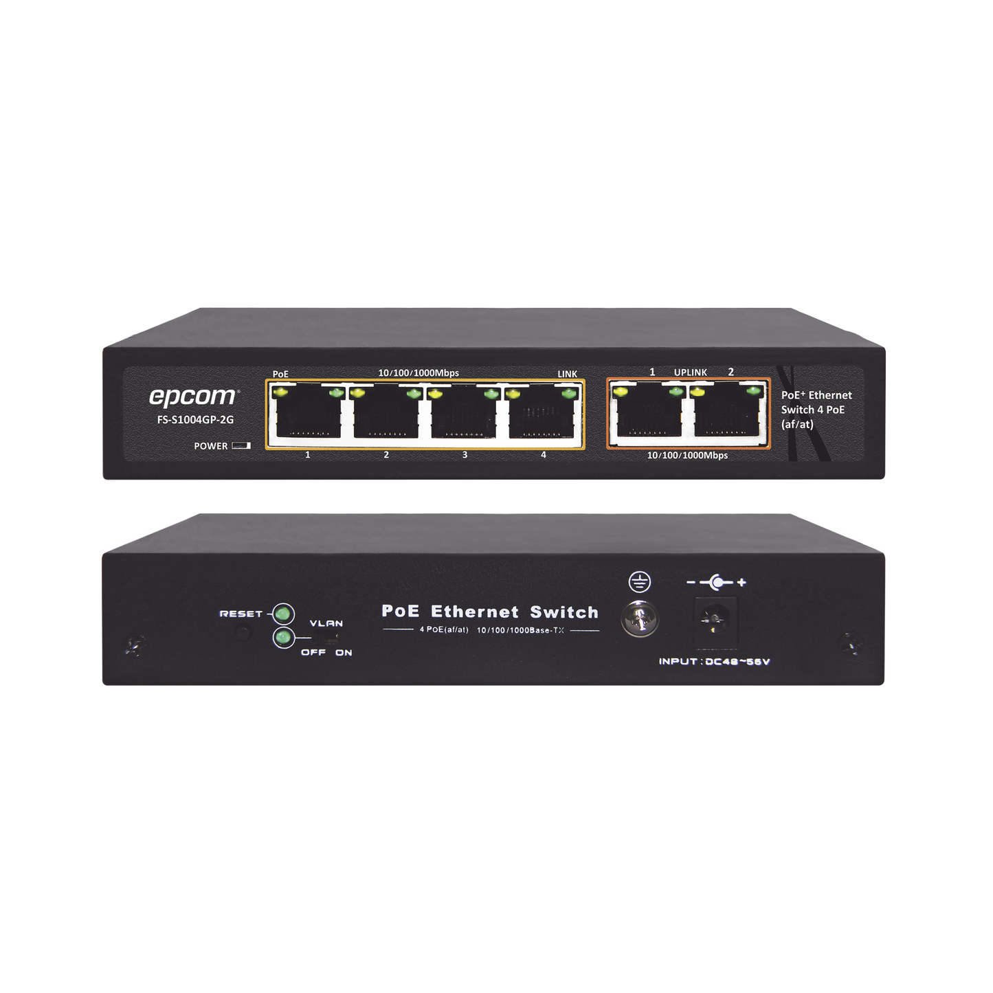 Switch PoE / 100 Metros PoE / 4 puertos 802.3af /at  10/100/1000 Mbps + 2 puerto uplink
