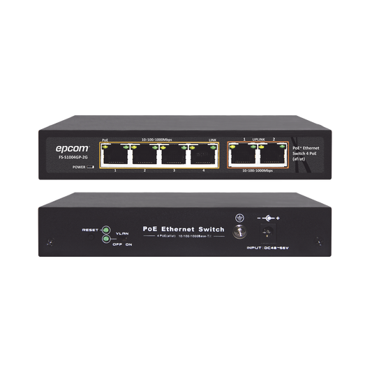 Switch PoE / 100 Metros PoE / 4 puertos 802.3af /at  10/100/1000 Mbps + 2 puerto uplink