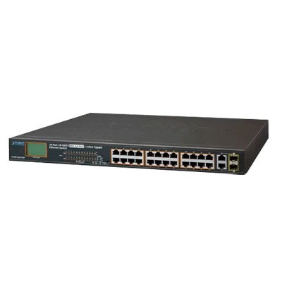 Switch No Administrable 24 Puertos PoE 10/100 802.3af/at, 2 Combo TP/SFP Gigabit y Pantalla LCD para Monitoreo y ConfiguraciÃ³n BÃ¡sica de PoE, Hasta 300 Watts