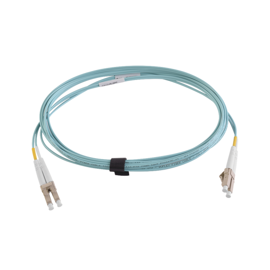 Jumper de Fibra Óptica Multimodo 50/125 XGLO OM4, LC-LC Duplex, OFNR, Color Aqua, 1 Metro