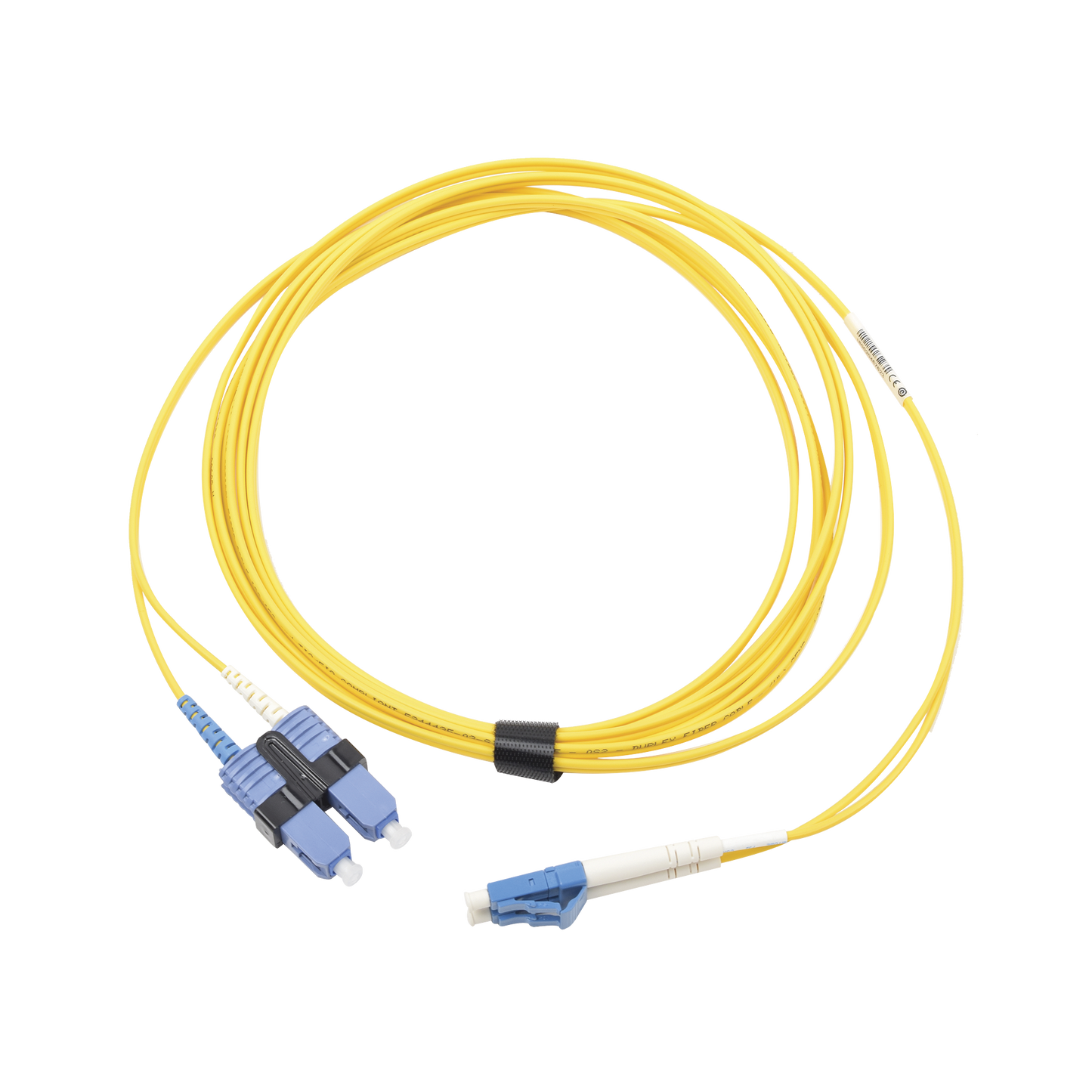 Jumper de Fibra Óptica Monomodo (OS2), XGLO, LC/UPC-SC/UPC Duplex, OFNR, Color Amarillo, 7 Metros