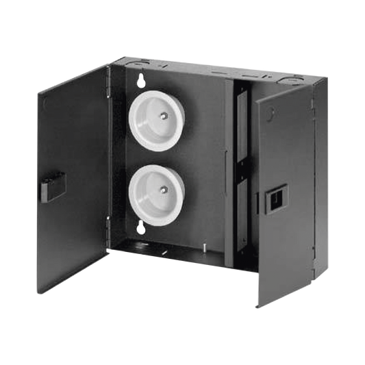 Caja de Conexión de Fibra Óptica, Para Montaje en Pared, Acepta 2 Placas FAP o FMP, Hasta 48 Fibras, Color Negro | PANDU