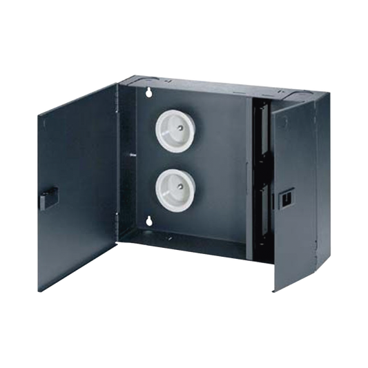Caja de Conexión de Fibra Óptica, Para Montaje en Pared, Acepta 4 Placas Acopladoras FAP o FMP, Hasta 96 Fibras, Color N