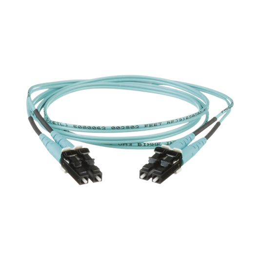 Jumper de Fibra Optica Multimodo 50/125 OM3, LC-LC Duplex, OFNR (Riser), Color Aqua, 0.50 Metros | PANDUIT