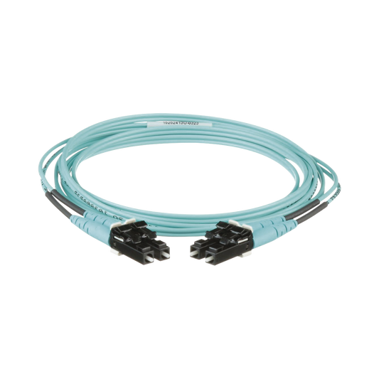 Jumper de Fibra Optica Multimodo 50/125 OM3, LC-LC Duplex, OFNR (Riser), Color Aqua, 2 Metros | PANDUIT