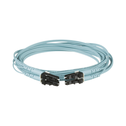 Jumper de Fibra Optica Multimodo 50/125 OM3, LC-LC Duplex, OFNR (Riser), Color Aqua, 4 Metros | PANDUIT