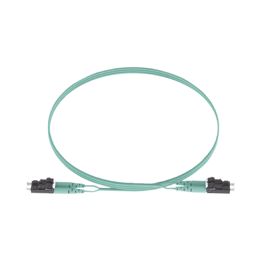 Jumper de Fibra Optica Multimodo 50/125 OM3, LC-LC Duplex, OFNR (Riser), Color Aqua, 5 Metros | PANDUIT