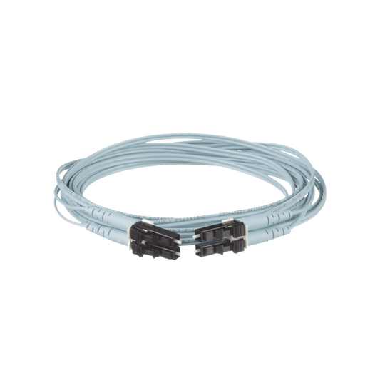 Jumper de Fibra Optica Multimodo 50/125 OM3, LC-LC Duplex, OFNR (Riser), Color Aqua, 7 Metros | PANDUIT