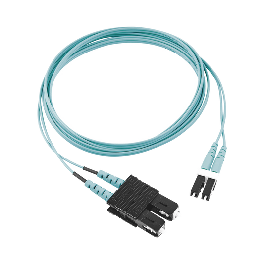 Jumper de Fibra Optica Multimodo 50/125 OM3, LC-SC Duplex, OFNR (Riser), Color Aqua, 2 Metros | PANDUIT