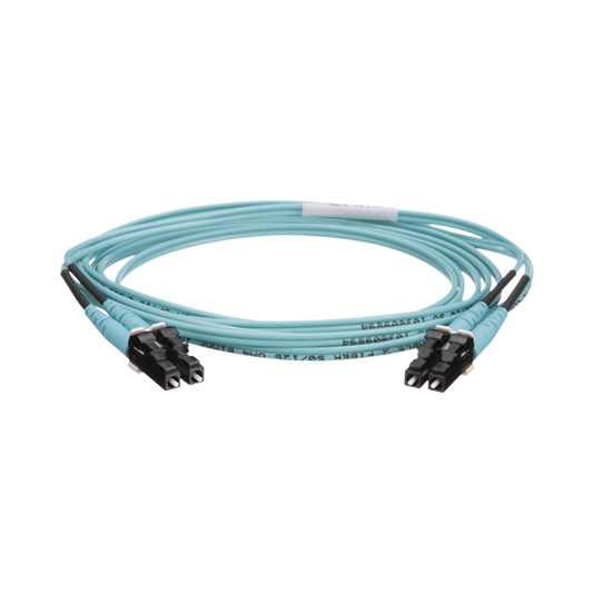 Jumper de Fibra Optica Multimodo 50/125 OM4, LC-LC Duplex, OFNR (Riser), Color Aqua, 2 Metros | PANDUIT