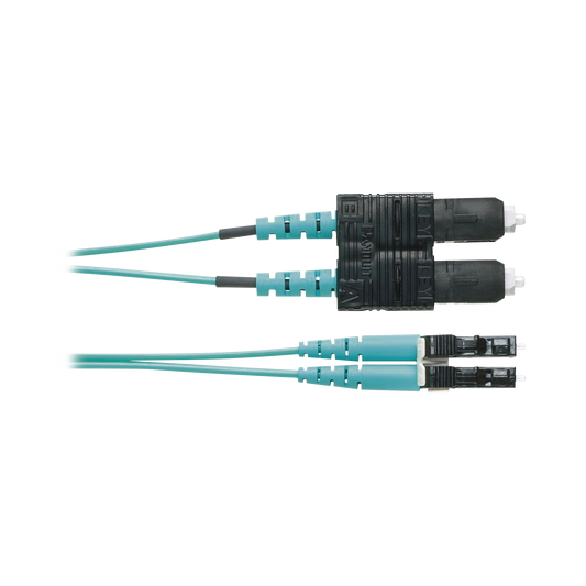 Jumper de Fibra Optica Multimodo 50/125 OM4, LC-SC Duplex, OFNR (Riser), Color Aqua, 2 Metros | PANDUIT