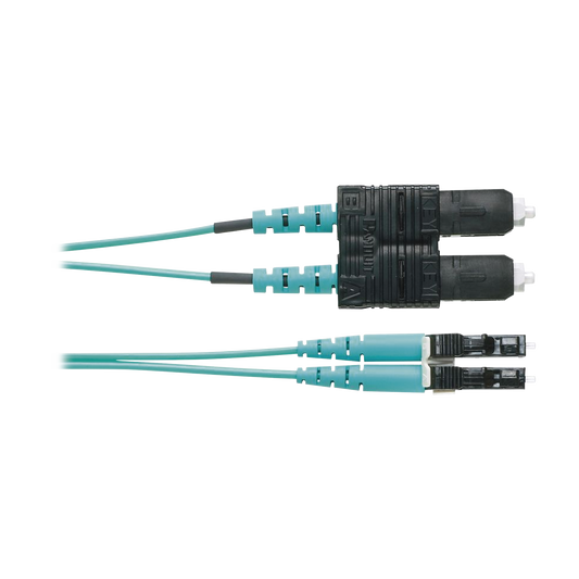 Jumper de Fibra Optica Multimodo 50/125 OM4, LC-SC Duplex, OFNR (Riser), Color Aqua, 3 Metros | PANDUIT