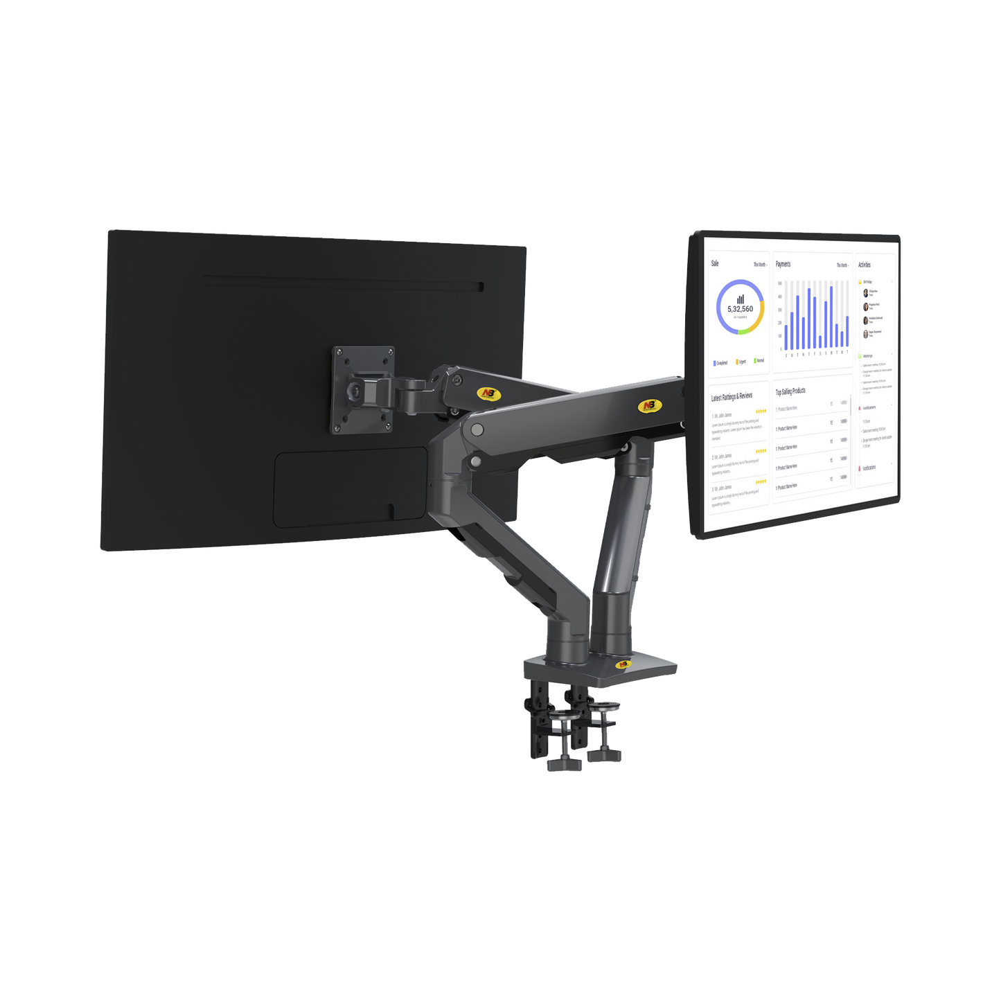 Montaje de Escritorio articulado para 2 monitores de 27-34" /  Soporta hasta 16 kg  por brazo/ Vesa 75 x 75 / 100 x 100 / Acero / Giro: 360Â°