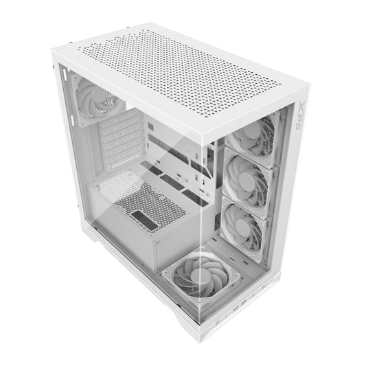 Gabinete GAMER XPG INVADER X. Media torre (ATX, Micro-ATX y Mini-ITX) Paneles de vidrio templado. Ventiladores incluidos. INVADERXMT-WHCWW