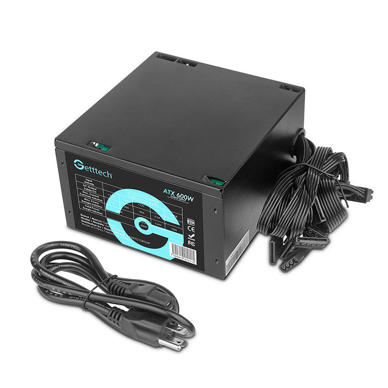 Fuente de poder GETTTECH GFS-60020-01, 600 W, PC, Negro, 12 cm, ATX