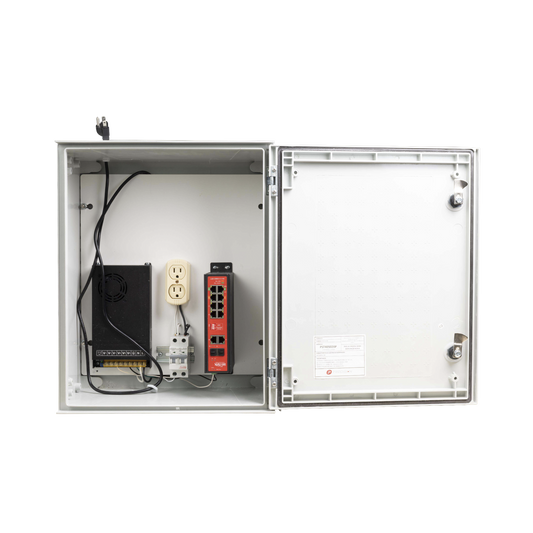 Switch PoE Industrial para exterior / 8 puertos Gigabit con 8 puertos PoE 802.3at / ProtecciÃ³n tÃ©rmica 2P, 16A, Corriente Alterna 400 Vca