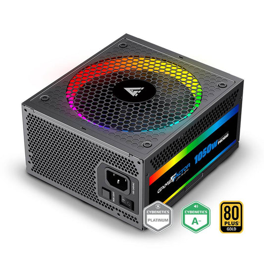 FUENTE DE PODER  GAME FACTOR PSG1050 FULL MODULAR , RGB, 1050WATTS PLATINUM + 80 GOLD , PCIe 5.0, CONECTOR 12VHPW DE 600W