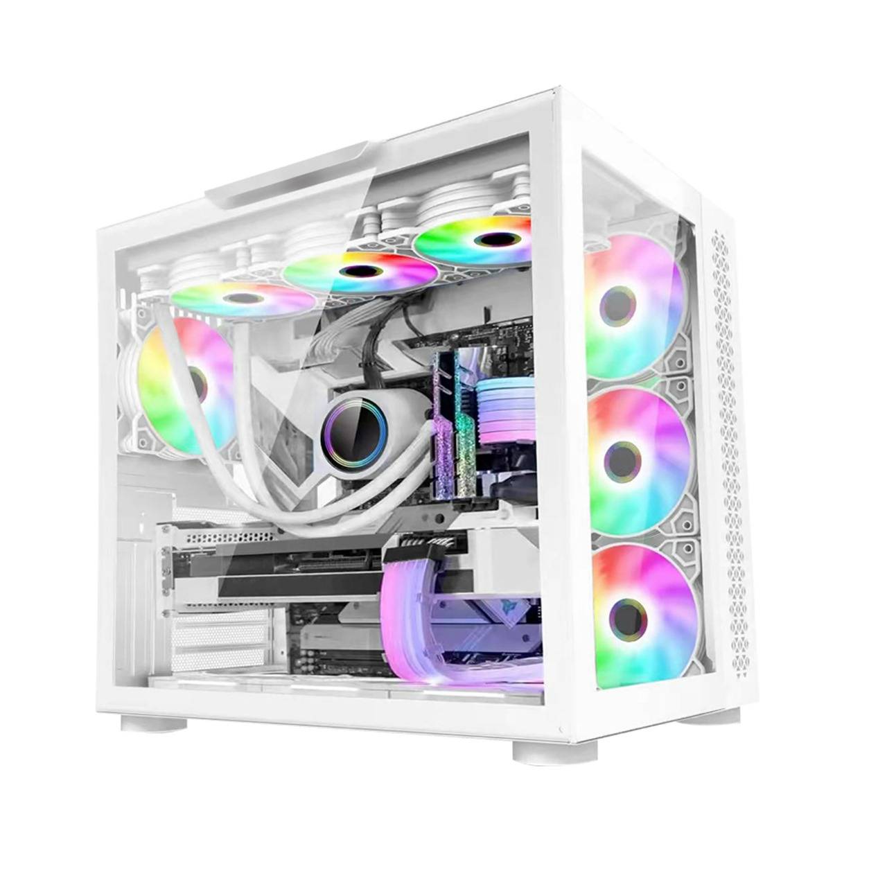 GABINETE GAMER GAME FACTOR CSG700 ATX FISHTANK, DOBLE CRISTAL, USB 3.0, S/FTE, BLANCO