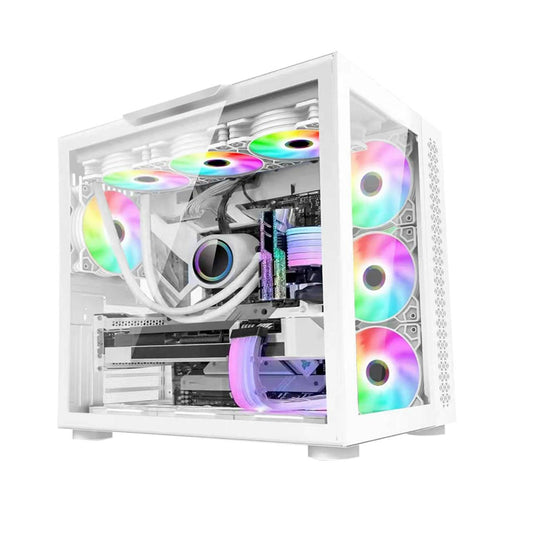 GABINETE GAMER GAME FACTOR CSG700 ATX FISHTANK, DOBLE CRISTAL, USB 3.0, S/FTE, BLANCO