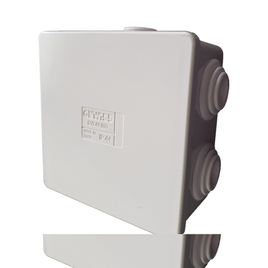 Caja de derivaciÃ³n de PVC Autoextinguible con 6 entradas, tapa a presiÃ³n, 80x80x40 MM (Medidas internas, mayor Ã¡rea permisible para el cable, Para instalaciÃ³n al exterior (IP44)