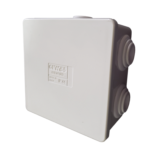 Caja de derivaciÃ³n de PVC Autoextinguible con 6 entradas, tapa a presiÃ³n, 80x80x40 MM (Medidas internas, mayor Ã¡rea permisible para el cable, Para instalaciÃ³n al exterior (IP44)