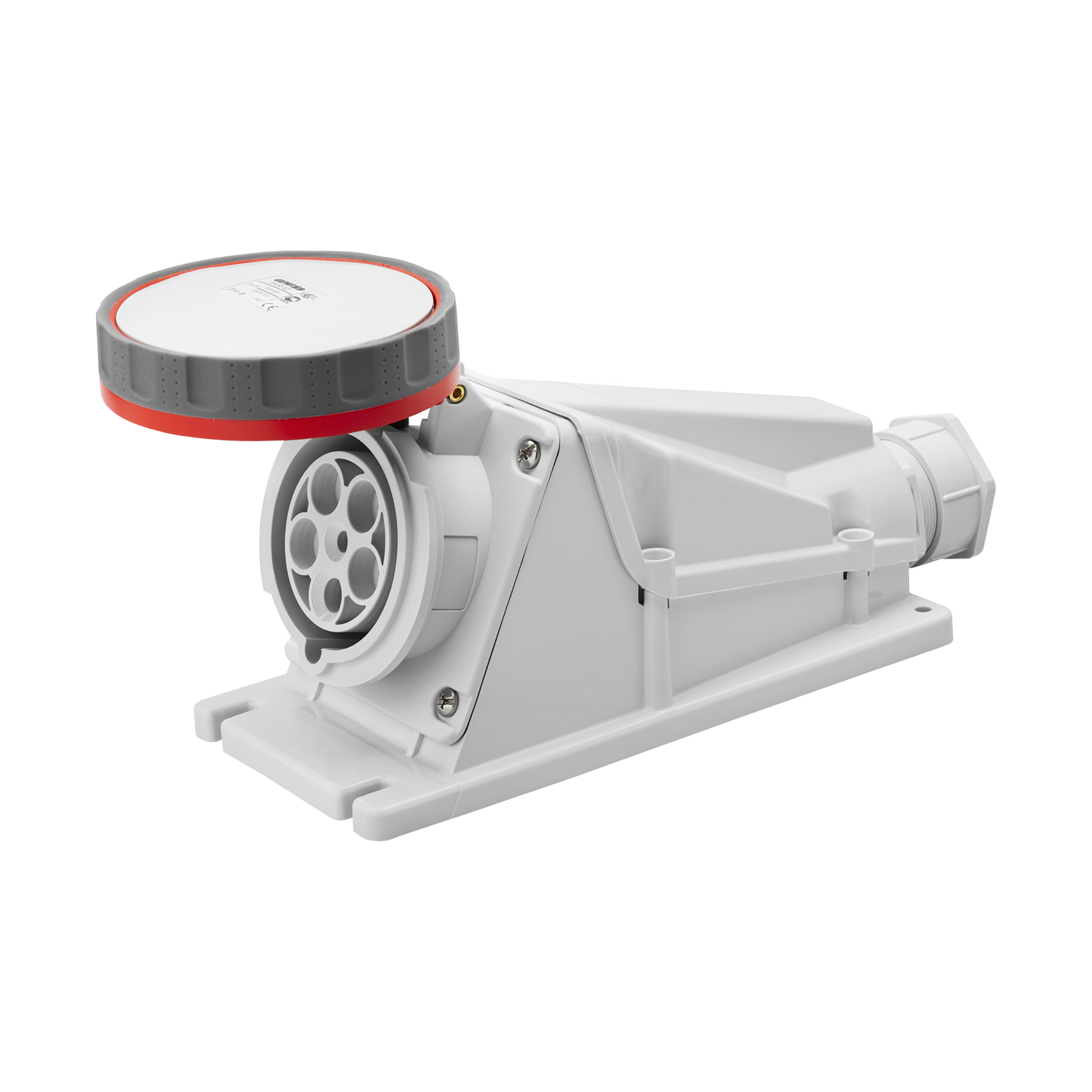 BASE DE SUPERFICIE ANGULADA 90Â° - IP67 - 3P+N+T 125A 380-415V 50/60HZ - ROJA - 6H - CABLEADO POR TORNILLO